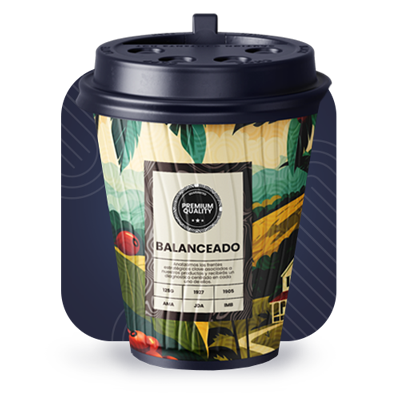 Vaso de café con etiqueta BALANCEADO.