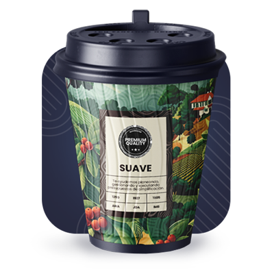 Vaso de café con etiqueta SUAVE.
